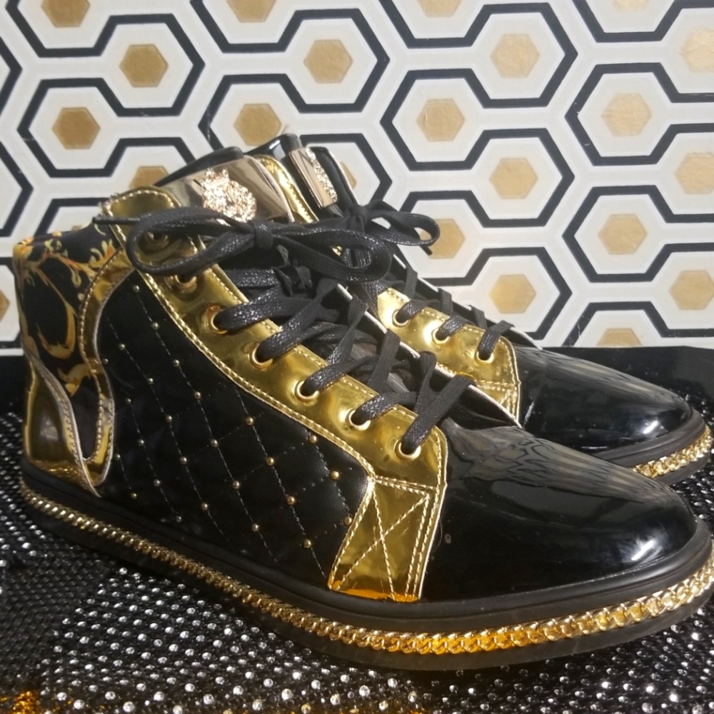 Black Urban Floral Quilted High-Top Sneakers